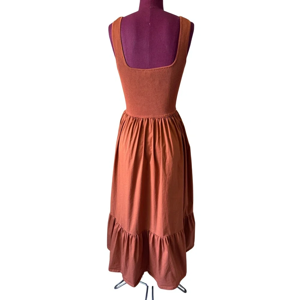 ASTR The Label Midi Dress Mixed Media Fit & Flare Sleeveless Poplin Brown Small - Picture 6 of 12